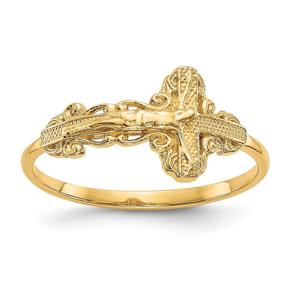 Million Charms 10k Yellow Gold Diamond-Cut Religious Crucifix Ring